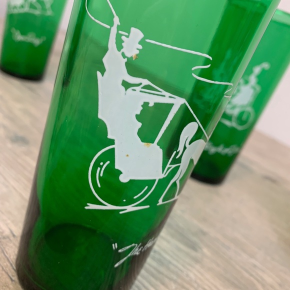 Vintage Anchor Hocking 14 Oz, 6.5" Tall Green Tom collins "Buggy" Glasses - Picture 6 of 7